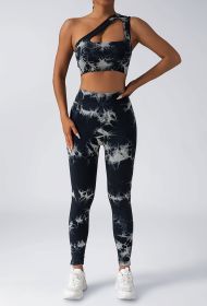 Women Scrunch Workout Leggings Butt Lifting High Waisted Yoga Pants - Tie Dye Seamless Booty Gym Tights (Option: Black-M)