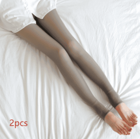 Fake Translucent Plus Size Leggings Fleece Lined Tights Fall And Winter Warm Fleece Pantyhose Women Fleece Lined Pantyhose Thermal Winter Tights (Option: 2pcs Grey skin foot-220grams plus size)