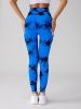Cut Out Side Hollow Tie Dyed Yoga Pants, High Waist And Hip Lifting Fitness Pants With Side Hollow Seamless Sports Tights